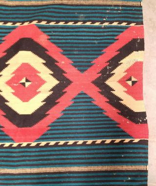 Antique Native American Indian Navajo 2nd Phase Style Rug Green Red White 4