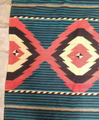 Antique Native American Indian Navajo 2nd Phase Style Rug Green Red White 5