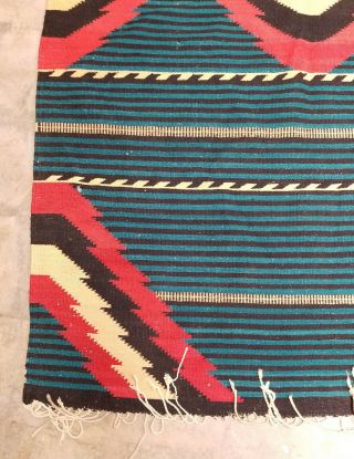 Antique Native American Indian Navajo 2nd Phase Style Rug Green Red White 6
