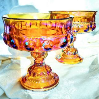 2 Vintage Indiana Gold Carnival Glass King 