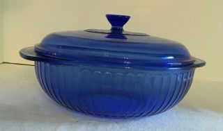 Vintage Cobalt Blue Ribbed Pyrex 2 Quart Casserole Dish W/ Lid 024 - S