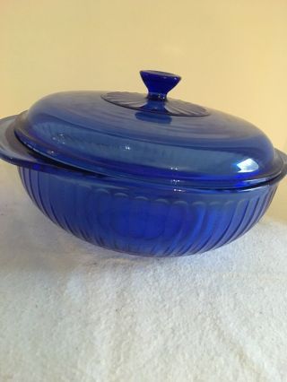 Vintage Cobalt Blue Ribbed Pyrex 2 Quart Casserole Dish w/ Lid 024 - s 2