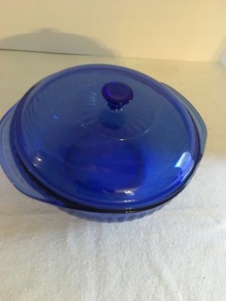 Vintage Cobalt Blue Ribbed Pyrex 2 Quart Casserole Dish w/ Lid 024 - s 3