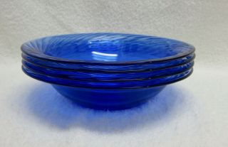 Set Of 4 Pyrex Festiva Cobalt Blue Glass Swirl Soup Cereal Bowls 7 1/2 "