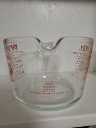 Vintage Pyrex Glass 4 Cup/1 Quart/1 Liter Measuring Cup Open Handle Red Letters 3