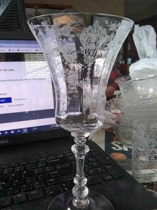 Vintage Elegant Etched Rose Wine / Water Stemmed Glasses - Set Of 8
