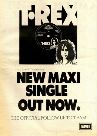 (6/5/1972) Concert Advert 15x12 " Marc Bolan,  T - Rex : Metal Guru
