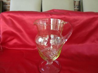 Vintage Crystal Glass Water/tea Pitcher Light Yellow 9 1/2 " Tall 4 3/4 " Top
