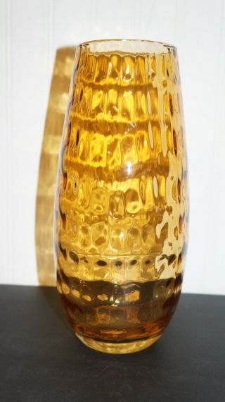 Vintage Empoli Art Glass Of Italy Amber Optic Vase 10 3/4 " Tall (c3)
