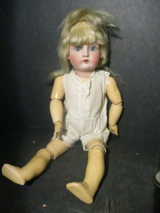 Antique 167 Kestner German Bisque Doll Blue Eyes Blonde Hair 13 " S811 Pd