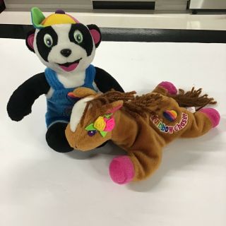 2 Lisa Frank Vintage Beanie Stuffed Plush Toy Rainbow Chaser Panda Painter 8.  5”