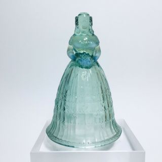 Vintage Imperial Glass Blue Iridescent Southern Belle Bridesmaid Figural Bell