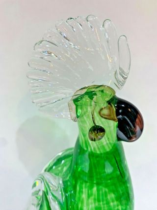 Vintage MURANO VENETIAN GREEN Glass Parrot Cockatoo Bird ITALY 9” NO RESERVES 2