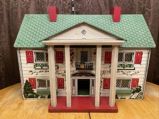 Vtg Keystone Dollhouse Large 4 Rooms Wooden 1940’s Parliament