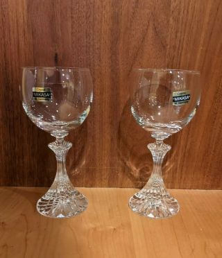 Two (2) Mikasa Crystal The Ritz Wine Goblets Glasses 6 1/2 Inches Tall