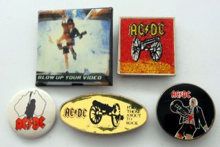 Ac/dc Badges 5 X Vintage Ac/dc Pin Badges Blow Up Your Video Angus Young