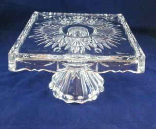 Vintage Clear Crystal 7.  5 " Square Cake Stand 5 " Tall Plate Lovely Heavy Glass