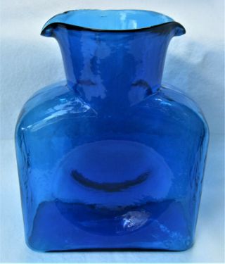 Lovely Blenko Blue Art Glass Water Bottle / Carafe,  Double Spout,  Signed,  2011