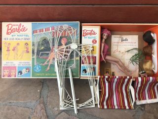 Vintage 1964 Miss Barbie Doll No Melt Marks & Lawn Swing Mattel 1060