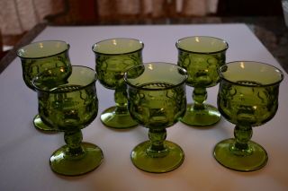 Indiana Glass Green Kings Crown Thumbprint Cordial Glasses Set Of Six