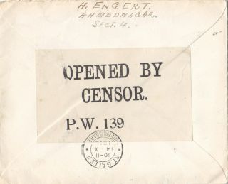 INDIA 1916 PRISONERS OF WAR COVER FROM AHMEDNAGAR CAMP TO SWITZERLAND 2