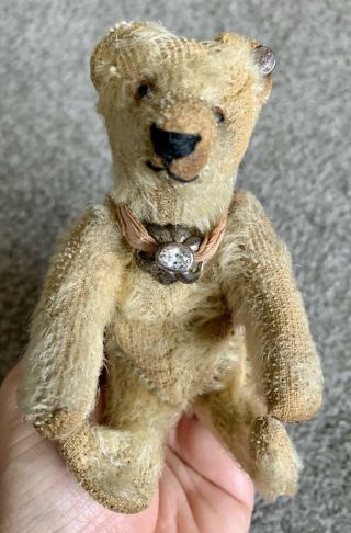 Rare Antique C.  1910 Steiff Small Brown Teddy Bear 5” Ff Long F Button