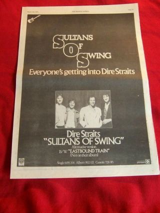 Dire Straits 1979 Vintage Music Poster Advert Sultans Of Swing