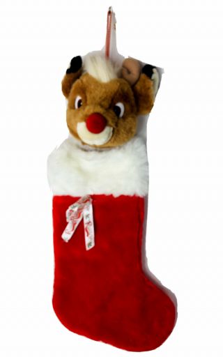 Vintage 1999 Rare Christmas Stocking Rudolph The Red Nose Reindeer