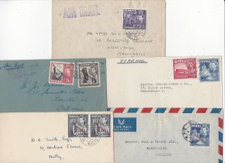 1947/55 5 X Malta Airmail Covers To Uk & Canada All Diff Frankings Up To 3/6d