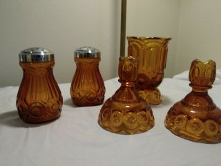 Vintage Amber Glass Moon & Stars Celery Vase,  Candle Stick Holders,  Sugar Shaker