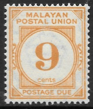Malaya Postal Union 1945 9c Postage Due,  Um.  Sg D11.  Cat.  £40.