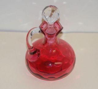 Vintage Ruby Red Cut To Clear Lead Crystal Decanter W Stopper & Handle