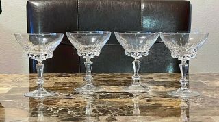 Set Of 4 Vintage Mid Century Modern Cut Crystal Cocktail Coupe Champagne Glasses
