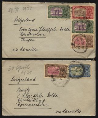 India 1931 Madras To Switzerland Covers,  Kgv Inauguration Of Delhi,  5a,  3a