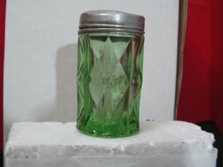 One.  Salt Or Peppers Vintage " Windsor " Green Depression Glass