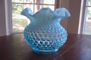 Vintage Fenton Hobnail Blue Opalescent Squat Vase
