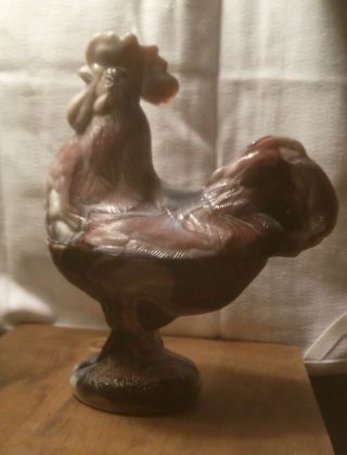 Vintage Purple Slag Glass Standing Rooster Covered Candy Dish