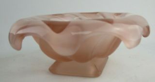 Vintage Art Deco 1930s Frosted Pink Bagley Art Glass Equinox Bowl 2