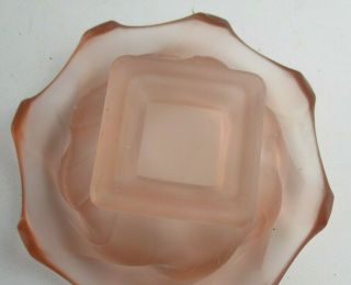 Vintage Art Deco 1930s Frosted Pink Bagley Art Glass Equinox Bowl 3
