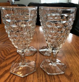Set Of 4 Vintage Fostoria American Footed Water Goblets 6 7/8” With Hex Base