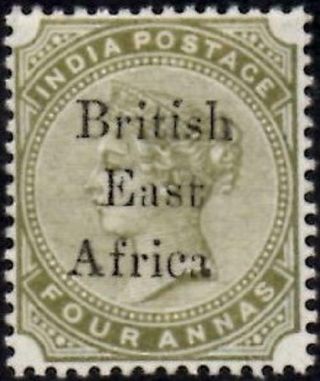 British East Africa 1895 Qv 4a.  Olive - Green Sg.  55 (hinged) Cat:£50
