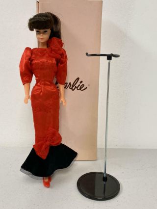 1986 Ma - Ba Brunette Barbie In Red Evening Gown