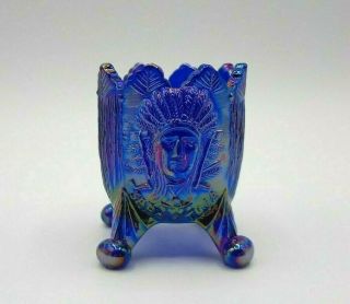 Vintage Boyds Cobalt Carnival Glass Toothpick Holder Saratoga Pittsburgh Pa