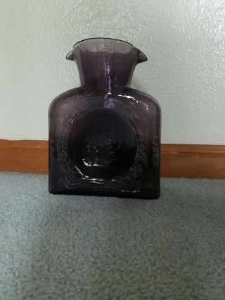 Blenko Amethyst Purple 8 1/4 " Glass Double Spout Water Pitcher Bottle