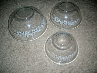 Vtg Pyrex Set Of 3 Clear Nesting Bowls Colonial Mist White Flowers