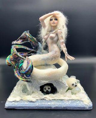 Ooak Polymer Clay Art Doll Mermaid,  " Guardian Of The Arctic " By Jen Sutherland
