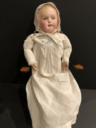 Rare Antique 17” Early Cloth Martha Chase Baby Doll with Open Mouth 2
