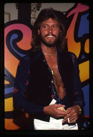 The Bee Gees Barry Gibb In Open Colorful Shirt 1970 