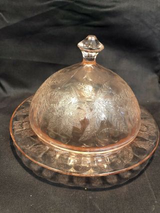Vintage Pink Depression Glass Butter Dish With Dome Cover