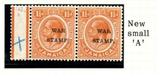 Sod Jamaica 1916 2nd Ws 1½d Orange Pair 1 With The Scarce " Small 